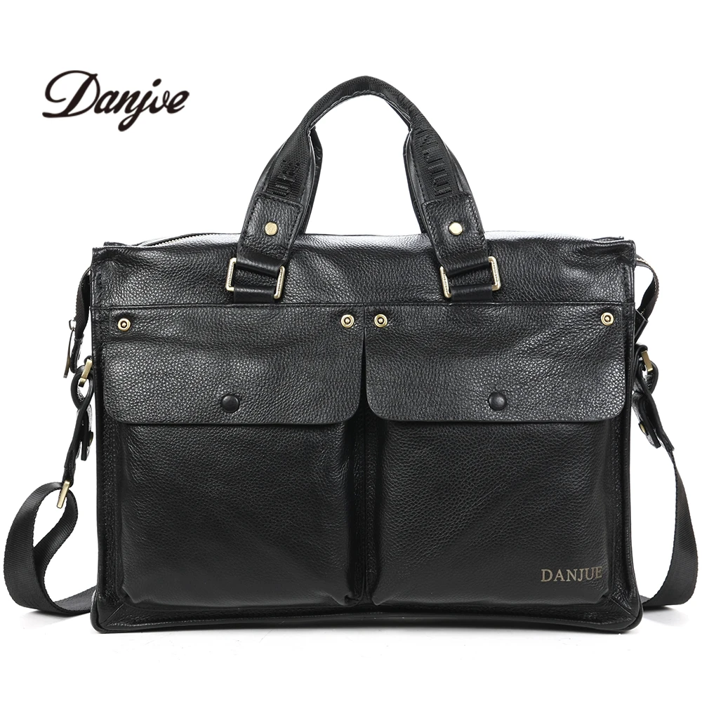 

DANJUE New Men Genuine Leather Briefcase Businessman HandBags Brand Cowhide 14 inch Laptop travel High Quality Shoulder Bag