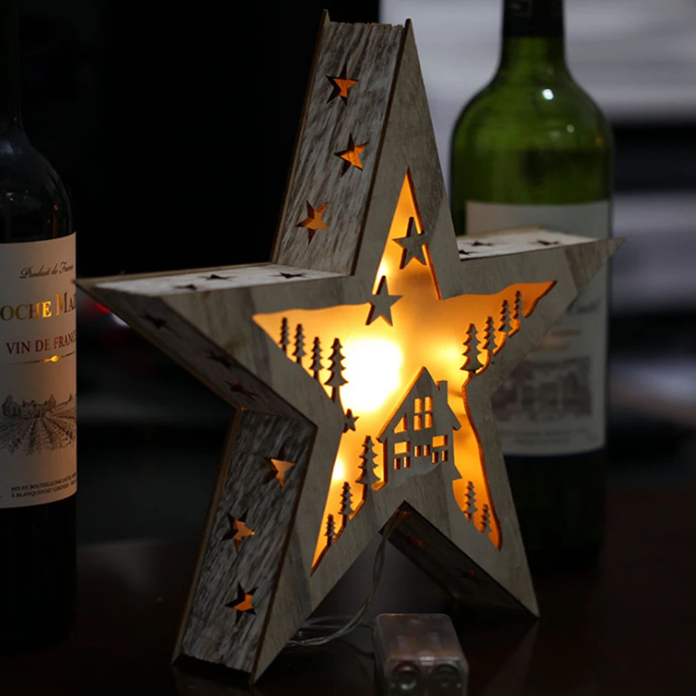 Светодиодный светильник на деревянной батарее с пятиконечной звездой, сказочный Ночной светильник, украшение на Рождество, Хэллоуин, прикроватная лампа