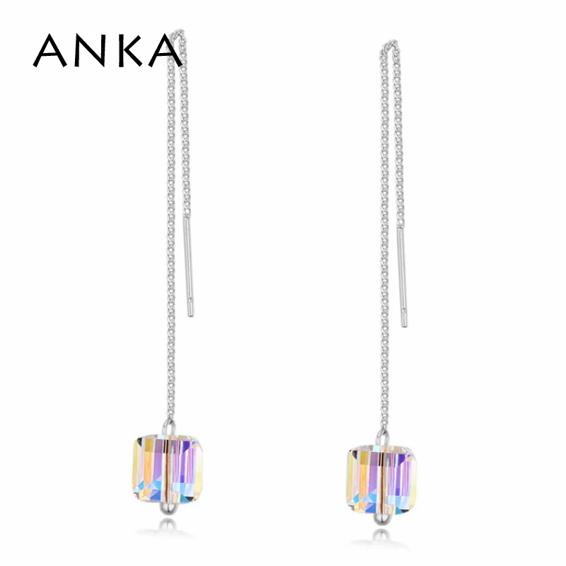 

ANKA Original Cubic Beads Long Chain Earrings Silver Color Piercing Earrings For Women Office Crystal from Austria #120435