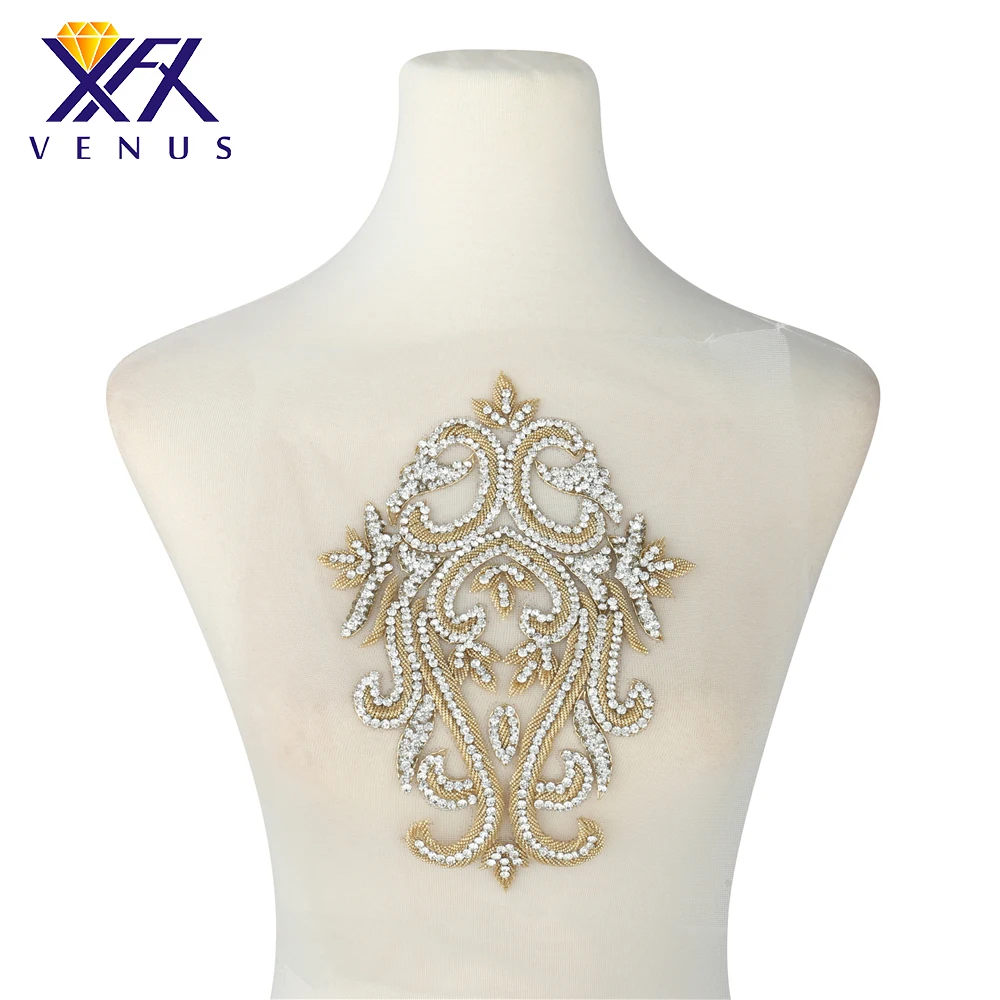 

XINFANGXIU 1Pcs Hand-sew Rhinestones Patches For Clothing Applique Beads Embroidered Patches For Dresses Apparel Sewing on