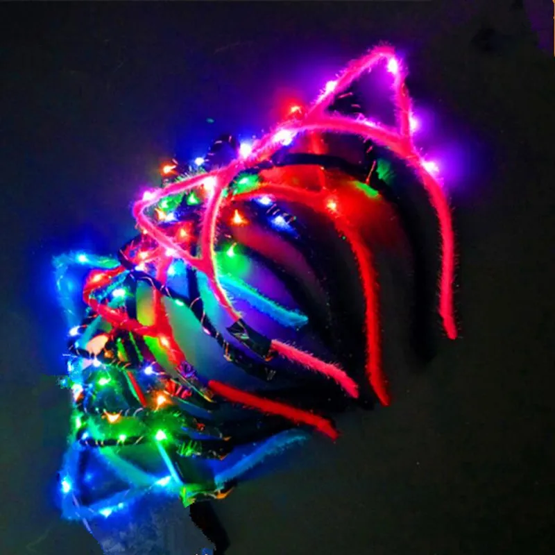 

Cute Cat Animal Ears LED Lighted Glowing Headband Kids Adults Flashing Headwear Birthday Glow Glow Party Wedding