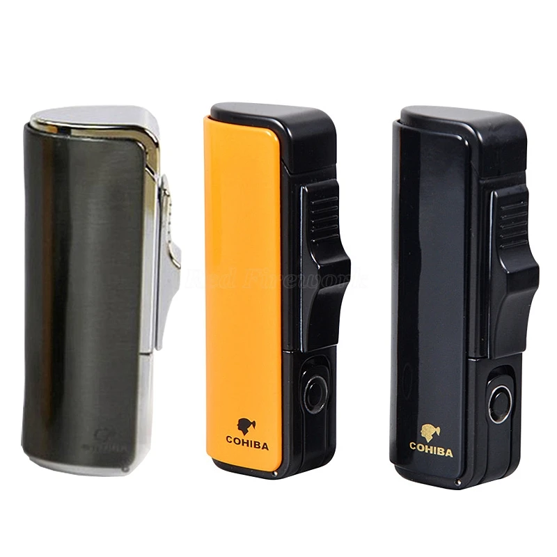 

COHIBA Metal Jet Lighter 3 Blue Flame Refillable Smoking Cigar Cigarette Windproof Lighters With Built-in Cigar Punch Gift Box