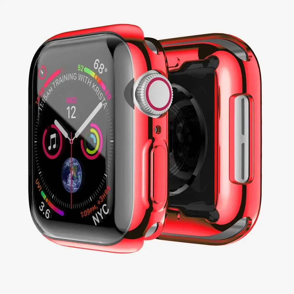 Тонкий ТПУ протектор экрана для apple Watch чехол 360 градусов мягкий прозрачный чехол для iWatch 4 3 2 1 чехол apple 4 40 мм 40 мм 38 мм 44 мм - Цвет: red