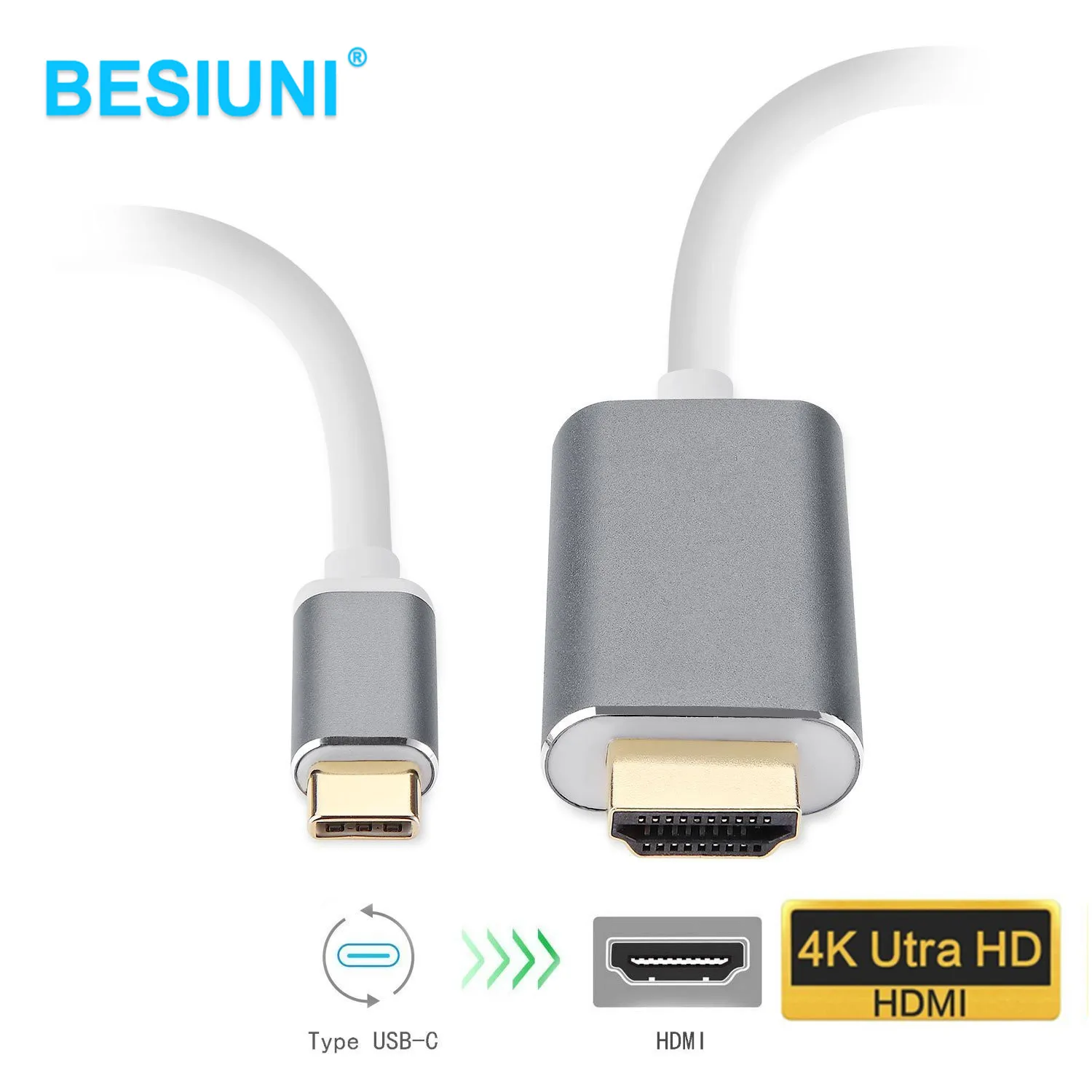

BESIUNI USB C to HDMI Cable 1080p Type C to HDMI Cable for the MacBook Pro Surface Book 2 iMac Galaxy S8/Note 8 Dell 1.8m