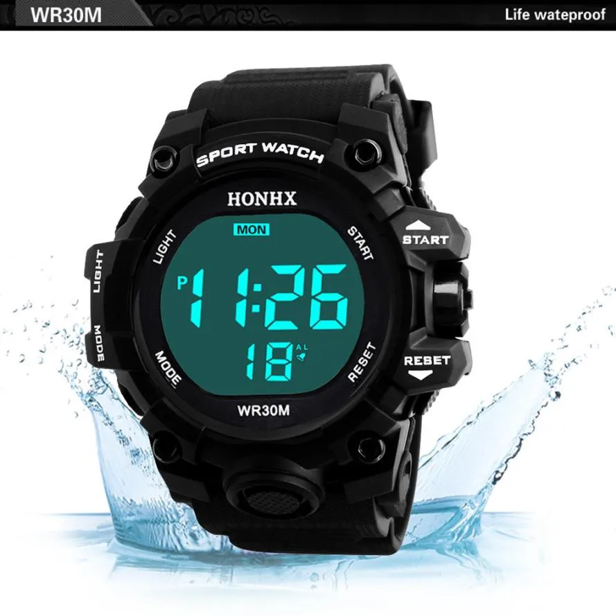 

HONHX Brand Mens Sports Watches Waterproof Children Boys Digital LED Military Sports Watch Casual Alarm Date Electronics Watch