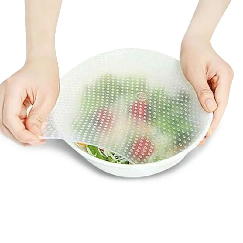 Пищевая упаковка для сохранения свежести еды многоразовая супер палочка силиконовая пищевая обертка s Вакуумная крышка стрейч крышка - Цвет: Transparent  S