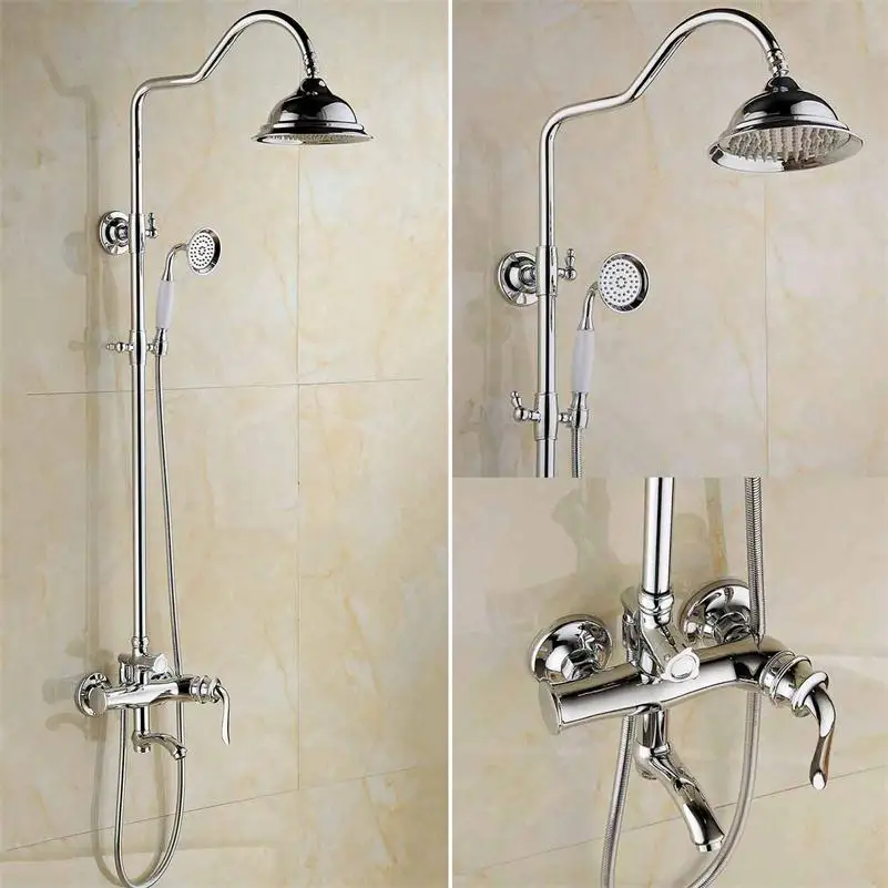 

FLG Bathroom Shower Set, Brass Chrome Shower Faucet 8" Shower Head Water Saving Nozzle Aerator High Pressure Shower Set