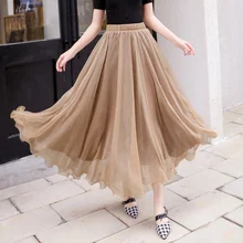 U-SWEAR новые летние женские плиссированные юбки высокая талия шифон юбка длинные свободные мягкие женские юбки длиной до щиколотки однотонные юбки
