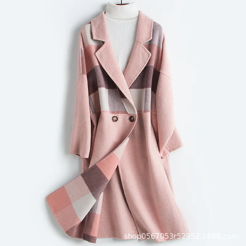 Новое шерстяное пальто для женщин, корейское клетчатое пальто, Двусторонняя куртка, модные шерстяные женские пальто и куртки Abrigo Mujer 887306 YY463