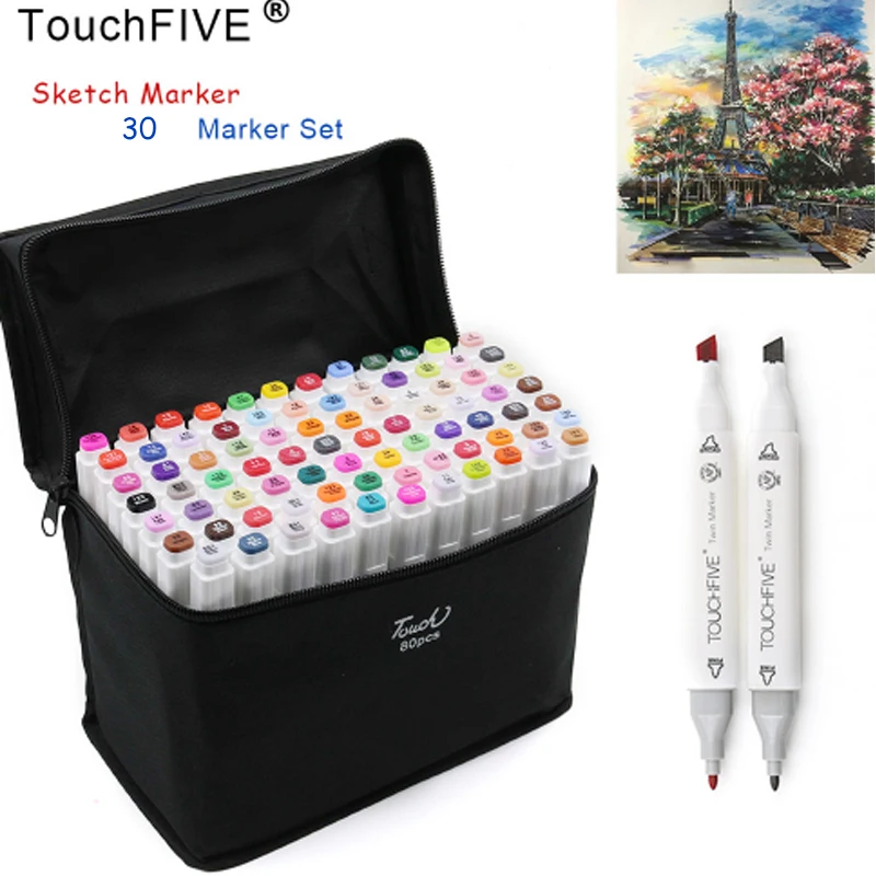 

TOUCHFIVE 30 Colors Alcohol Based Marker Pen Set Dual Head Sketch Markers Brush Pen For Draw Manga Animation Design Art Supplies