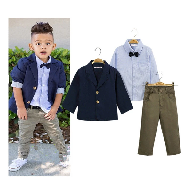 

Children's clothing sets 2017 Gentlemen Baby boys suit Casual Long sleeve coat jacket T-shirt pants 3 pcs suit set 2-8 yrs