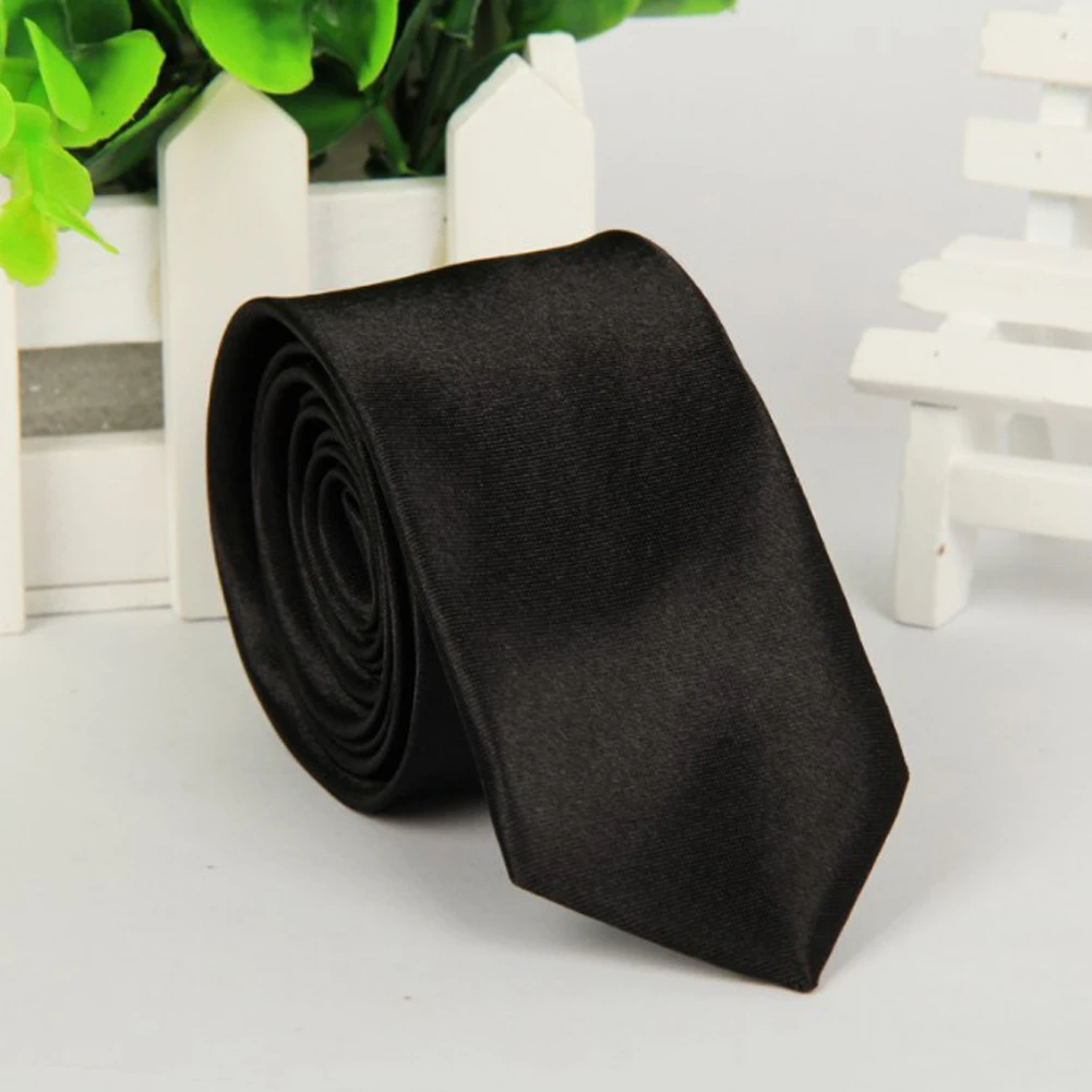 Высококачественный Одноцветный узкий галстук для мужчин s худой тонкий галстук на шею свадебные галстуки 5 см ширина галстуки мужские галстуки - Цвет: Черный