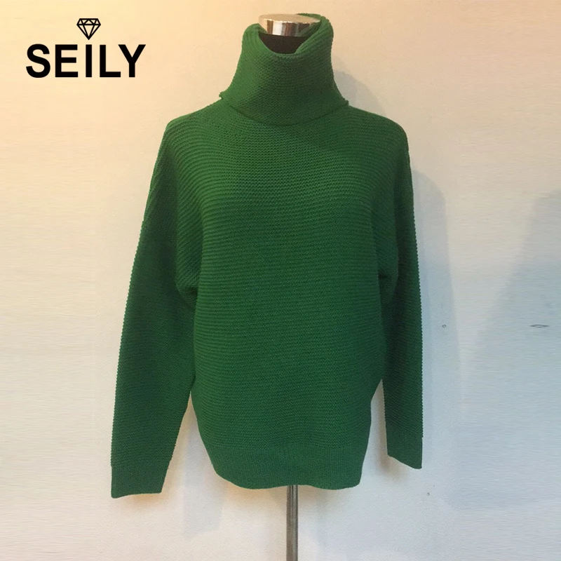 Seily Oversized Turtleneck Women Pullover Knitting Stripe Sweater Female Winter 2018 Casual Loose Long Sleevs Jumper Knitwear