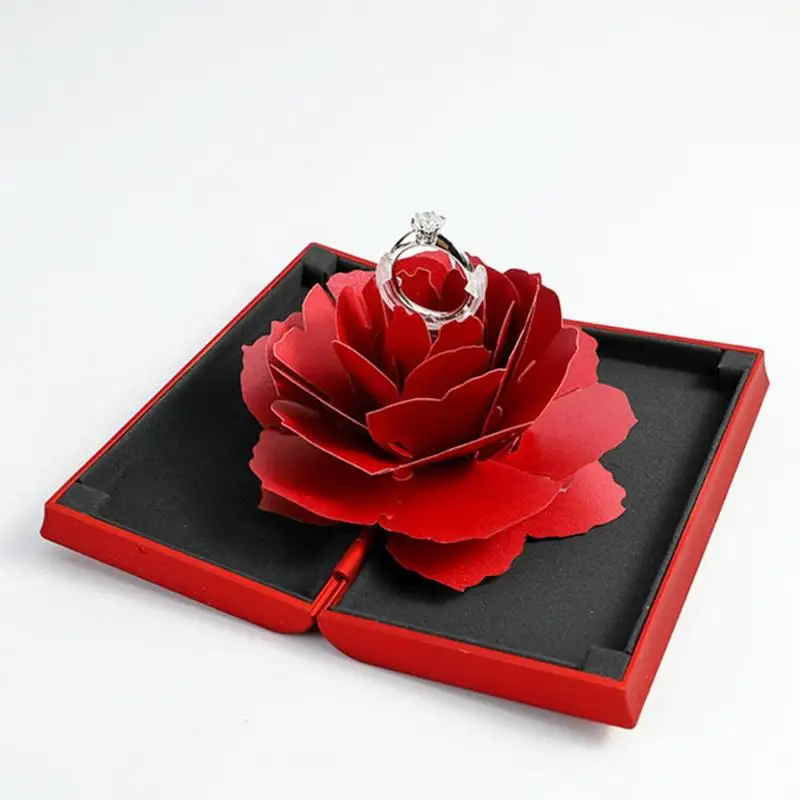 Rotating Foldable Rose Ring Box Pop Up Wedding Engagement Surprise