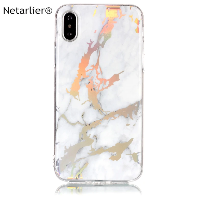 

Netarlier newest case for iphone X(10) good quality TPU soft material phone cover 5.8 inch black white holo chrome marble design