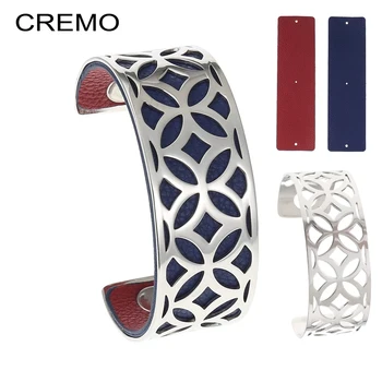 

Cremo Rhombus Bangles Stainless Steel Bracelet Argent Bijoux Femme Arm Cuffs Geometry Bangle 25mm Reversible Leather