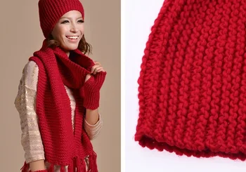 

Womens Knit Handmade Hat and Scarf+Gloves Winter Set Knitting Skullcaps Collars