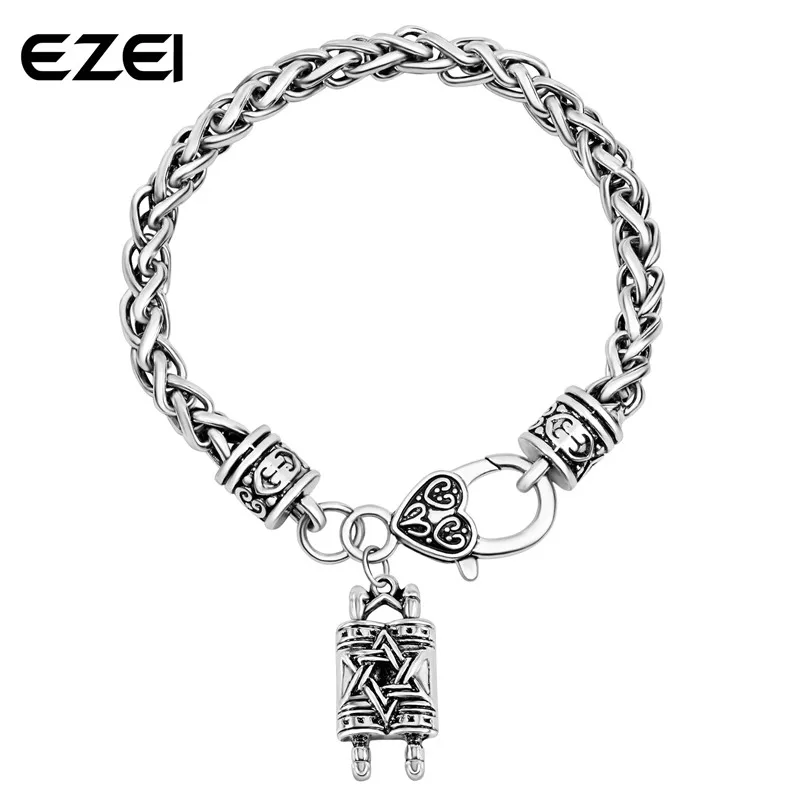 Star Of David Jewish Hebrew Sefer Torah Scroll Religious Charm Bracelet