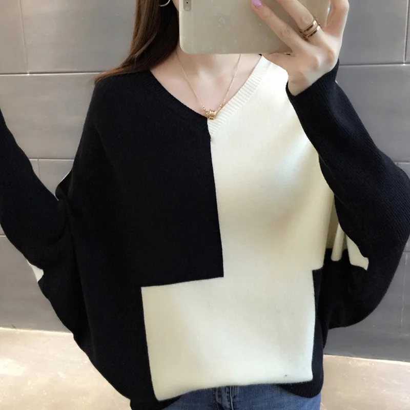  2018 New Autumn Winter Bat Sleeve Pullovers Women Sweater Fashion Sexy V-neck Cashmere Loose Korea Slim Knit Female Tops 