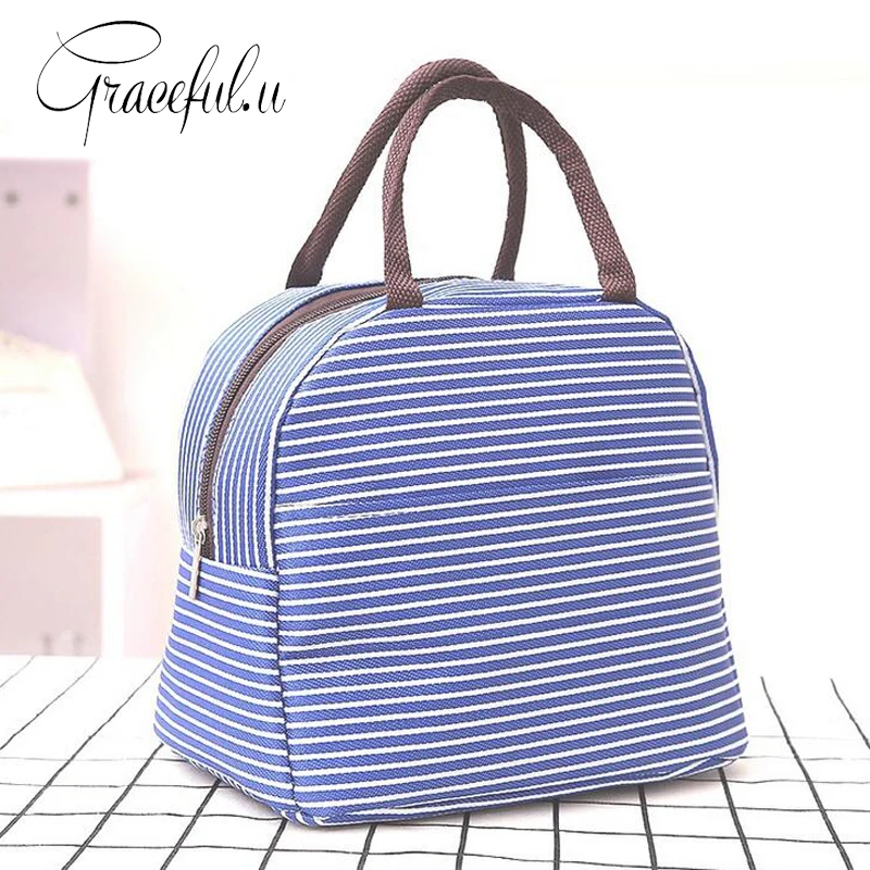 2017 New Stripe Thermal Insulation font b Bags b font Outdoor Travel Picnic font b Bag