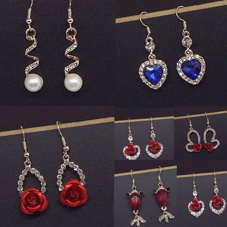 

Korean Jewelry Earrings Fashion Spiral Earhook Red Lip Earrings Crystal Earrings Pearl Cat's Eye Stone Jewelry
