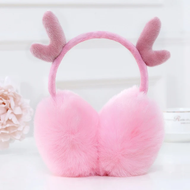 Cute Novelty Antlers Fur Winter Earmuffs Women Warm Earmuff Ear Warmer