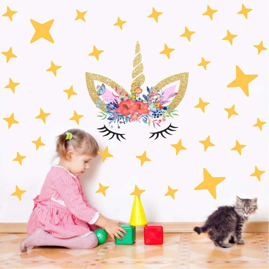cartoon-Unicorns-flower-Wall-Stickers-DIY-Stars-Cute-flower-Animals-Vinyl-Home-wall-Decals-kids(5)