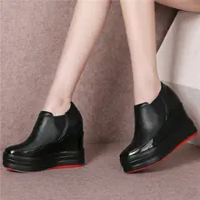 Tennis Shoes Women Cow Leather Wedges High Heel Party Pumps Shoes Mid Top Platform Oxfords Punk Sneakers Creepers Casual Shoes dumoo girl super high heel 8cm cow leather casual shoes women sneakers leisure platform shoes wedges casual shoes mixed color