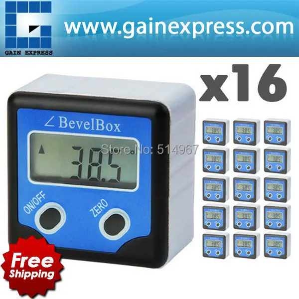 

16 pieces x Waterproof Digital Bevel Box Gauge Angle Protractor Inclinometer w/ 3 Strong Disk Magnet 0.1deg. Accuracy lot of 16
