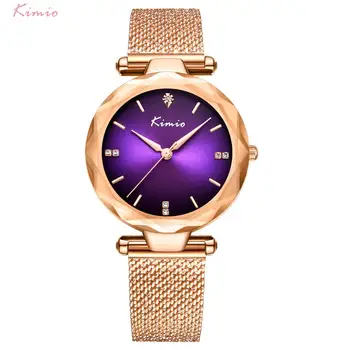 

KIMIO Brand Big Dial Ladies Watch For Women Rose Gold Stainless Steel Mesh Strap Watches 2019 Luxury Female waterproof Watch