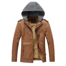 b New Men's Leather Jacket Hooded Hat Detachable Fashionable Men PU Leather Jacket Warm Windbreaker Jacket b New Men's Leather Jacket Hooded Hat Detachable Fashionable Men PU Leather Jacket Warm Windbreaker Jacket