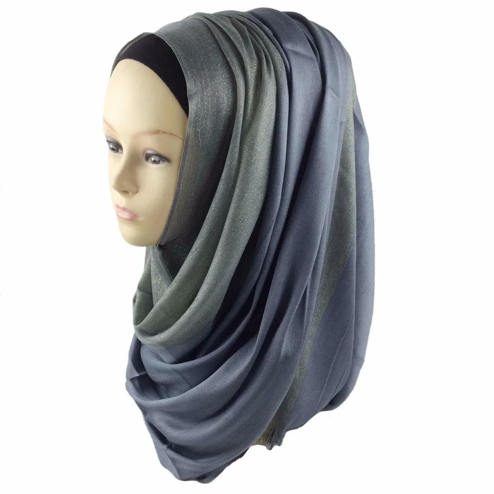 Модный большой размер мерцающий вискозный мусульманский шаль Хиджаб шарфы, длинный шарф половинный Серебряный Блестящий исламский блестящий