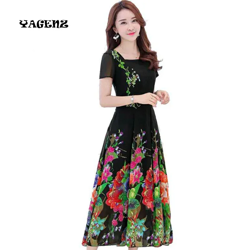 

2019 New Plus Size 4XL Summer Women Short Sleeved Chiffon Print Dress Female Bohemia Floral Long Dress Beach Dress Vestidos A148