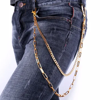 

New Fashion 2017 Hiphop Punk Waist Chain Jewelry 2 Layer Gold Color Cuban/Cable Chain For Men Belly Pant Chains Gift BC2324
