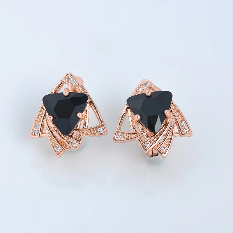 Isholee, черные Большие треугольники, Кристальные серьги-гвоздики для женщин, циркон и опал, камень, 585, розовое золото, серьги, геометрические ювелирные изделия esp05 - Окраска металла: Black