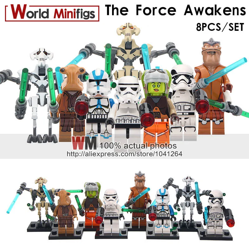 

8pcs/lot Star Wars General Grievous First Order Stormtrooper Ithorian Jedi Master Pong Krell Clone Figure Building Blocks
