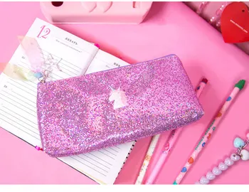 

1 Pcs Kawaii Pu Pencil Sequins Unicorn Cartoon Girl Gift Estuches School Pencil Box Makeup Pencil Bag School Supplies Stationery