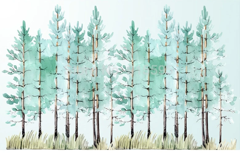 Пользовательские Настенные обои Современная мода ручная роспись зеленое дерево интерьер фон Декор фото обои Гостиная фон 3D