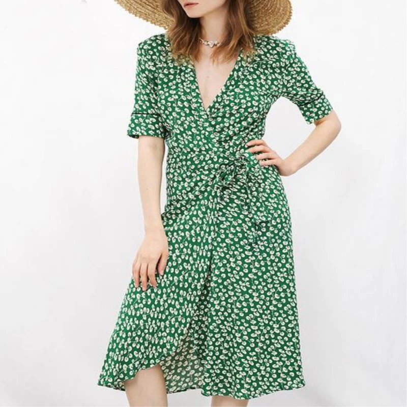 Женское платье с запахом V образным вырезом и коротким рукавом|summer dress|summer dresses
