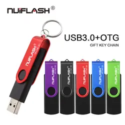 Nuiflash 2 в 1 OTG USB флеш-накопитель USB3.0 16 GB 32 ГБ, 64 ГБ и 128 ГБ накопитель DE alta velocidad paquete с кольцом для ключей бесплатная доставка