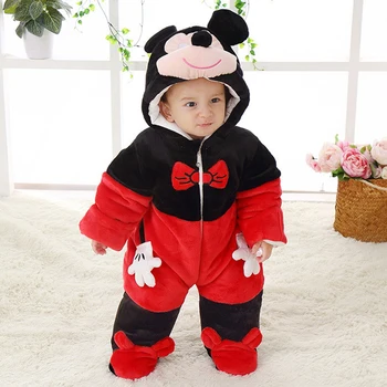 

Cute Spring Winter Cotton Polyester Baby Romper Long Sleeve Coverall Hooded Infant Jumpsuit Mickey Shaped One Piece for Toddler