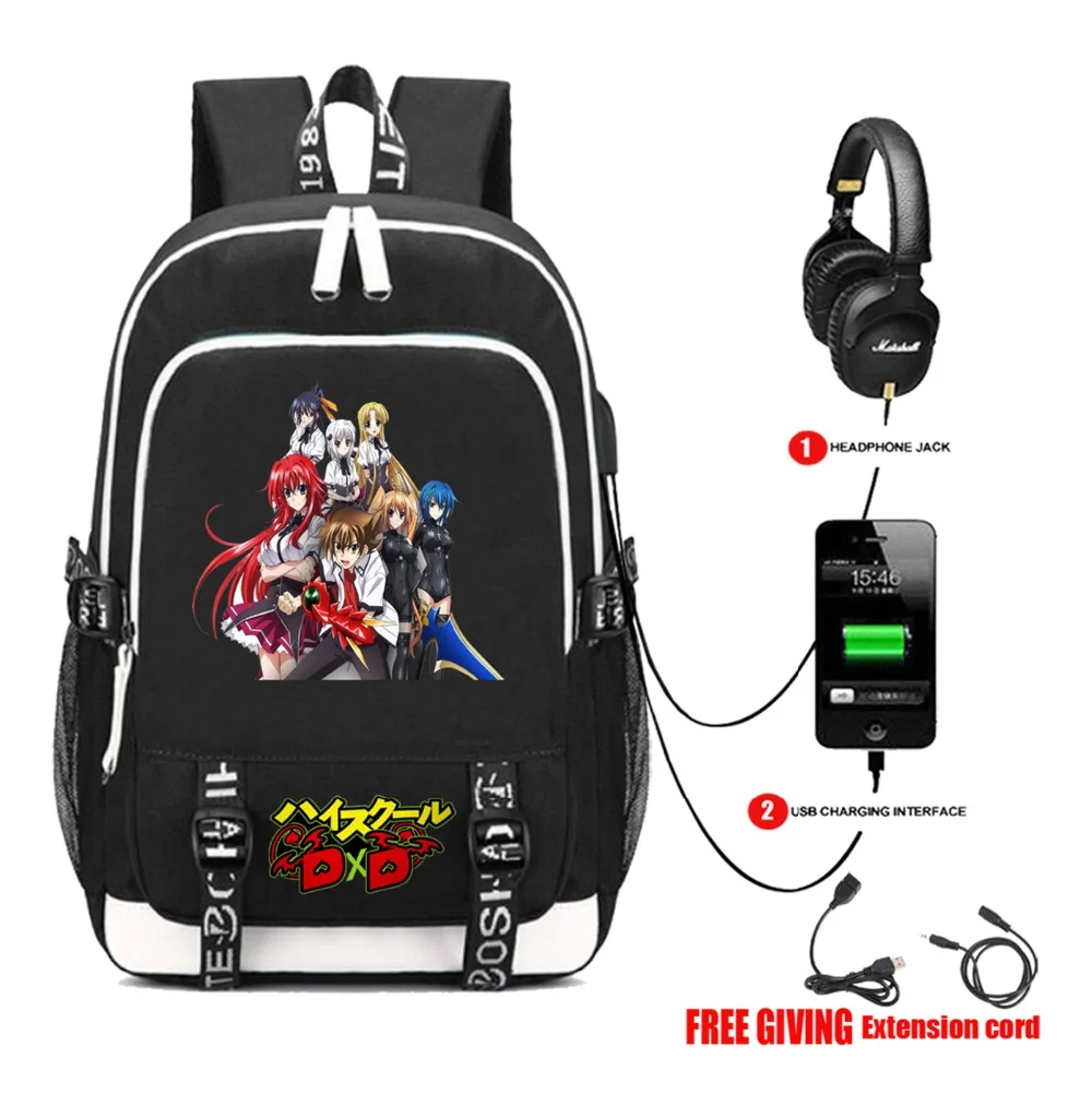 

anime High School DxD backpack USB charging Men women travel Laptop backpack teenagers student School book Bags