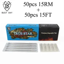 15RM+ 15FT) 50 шт. настоящая звезда Иглы для татуировки и 50 шт. верхние Прозрачные наконечники для татуировки