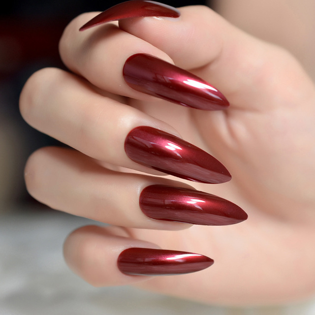 Long STILETTO False Nails Pre-designed Curved Pink Marble Press On Nails including glue sticker