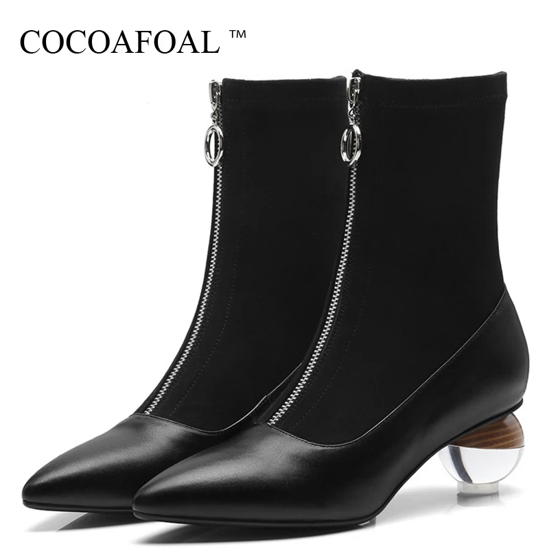 

COCOAFOAL Black Silvery Women's Ankle Boots Genuine Leather Woman Chelsea Boots Autumn Winter Genuine Leather Shoes Martin Boots
