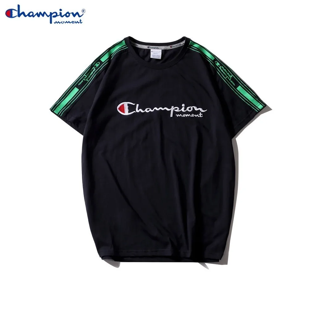 

Champion Moment Brand Fashion Couple Trend T Shirt 100% Cotton Short-sleeved Embroidery Short-sleeved 2019 Summer Hot T -shirt