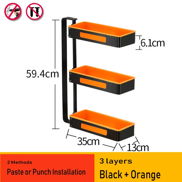 Кухонные стеллажи из алюминиевого сплава, держатели, вращающийся многослойный настенный стеллаж для приправ, стойка для хранения в ванной, 08168 - Цвет: Black Orange 3 layer