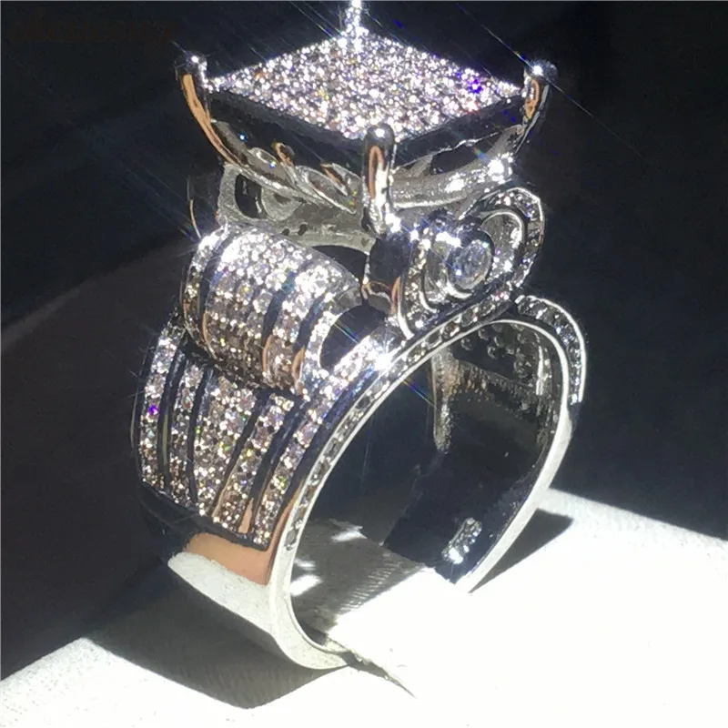 Online Choucong Deluxe Promise Ring 925 Plata de Ley pavé set AAAAA cz anillos de compromiso para Mujeres Hombres boda joyería regalo