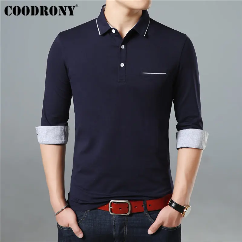 COODRONY футболка с длинным рукавом для мужчин брендовая деловая Повседневная футболка мужская футболка с отложным воротником Мужская мягкая хлопковая Футболка Homme 95005