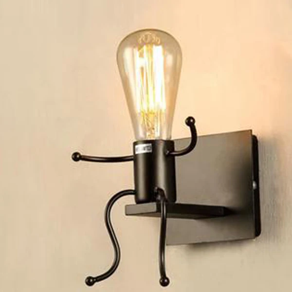 

KARRONG NEW Creative Iron Art Wall Lamp E27 Man Shape Sconce Cute Light Iron Interior Wall Light for Bedroom Office Cafe Bar